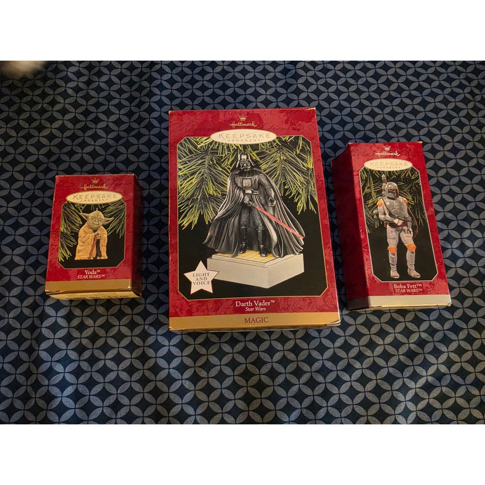 Hallmark Keepsake Star Wars Ornament Lot Darth Vader Yoda Boba Fett 1997 1998